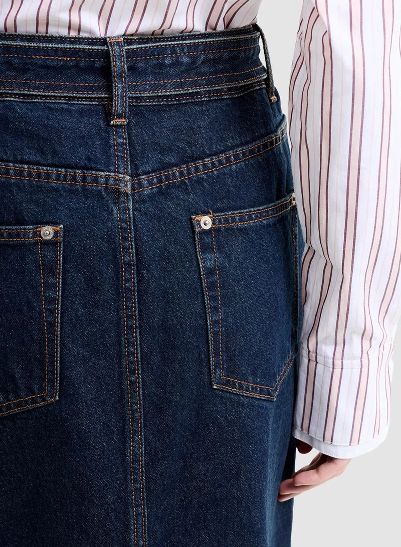 French Connection Dark Indigo Dallas Denim Belted Midi Skirt for Women | Best Price UAE